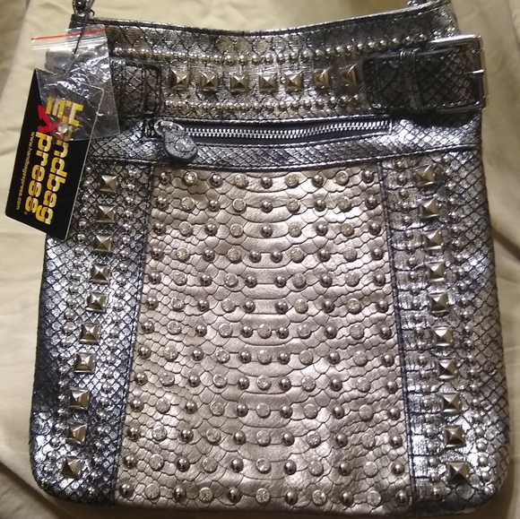 Pewter Rhinestone Studded Fashion Crossbody Sling - Picture 2 of 8